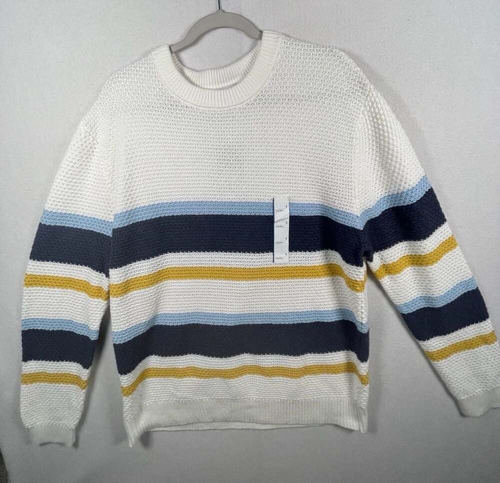 Goodfellow & Co Men's Textured Multi Stripe Crewneck Sweater, Size L